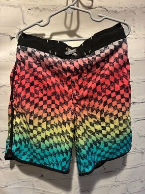 wonder nation Rainbow Gradient Checkerboard Swim Shorts